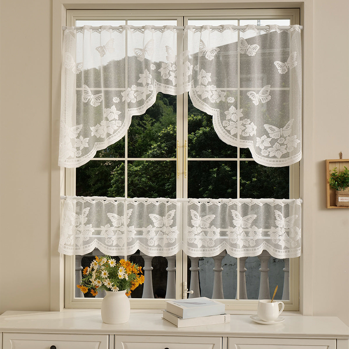 Elegante florale Spitzenfenster Vorhang Set