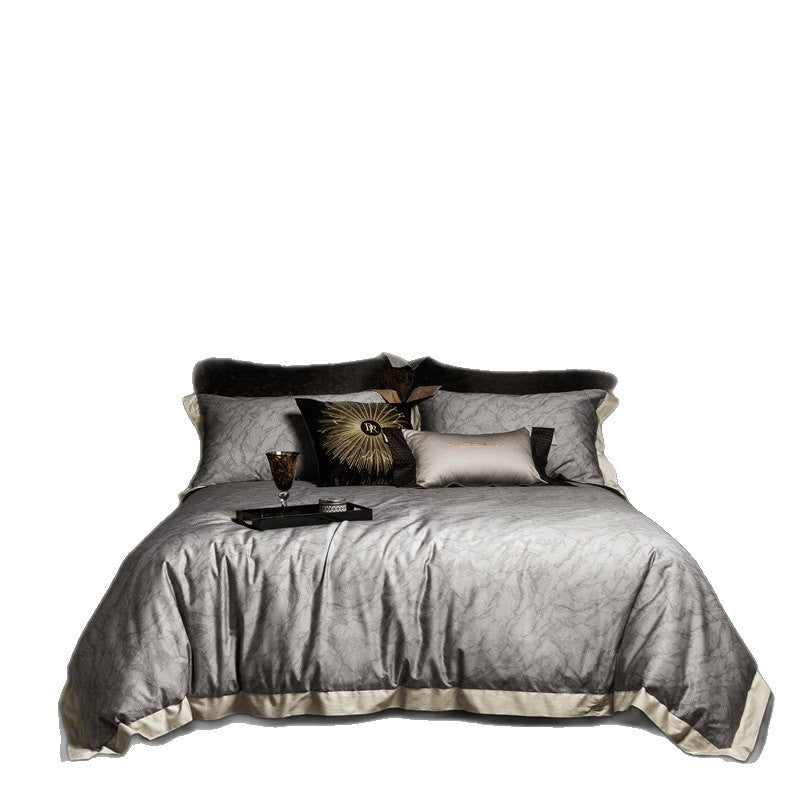 Luxus Satin Leopard-Print Bettbezug Set mit Kontrastbesatz