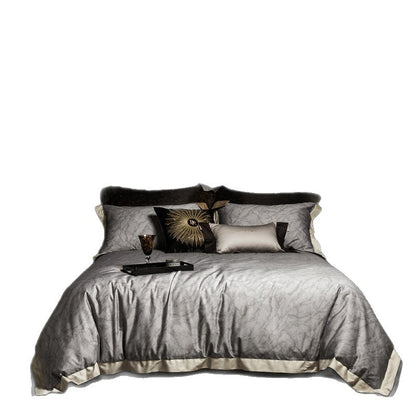 Luxus Satin Leopard-Print Bettbezug Set mit Kontrastbesatz