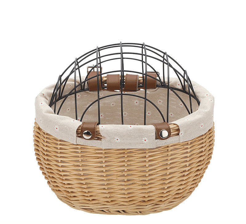 gewebter Rattan-Tiertragekorb mit abnehmbarem Leinenfutter und faltbarem metallischem Sicherheitsdome Brehn