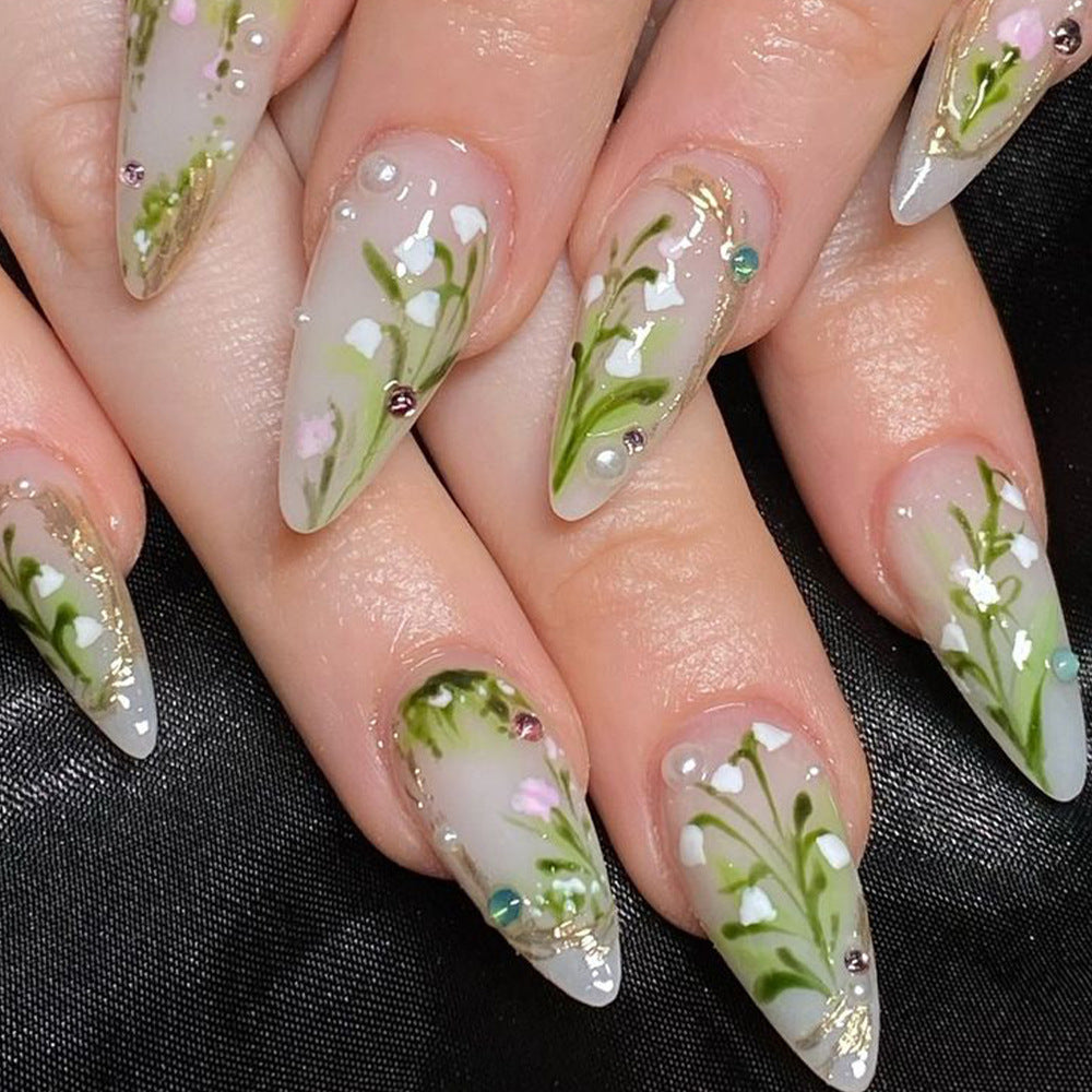 Elegante florale Stiletto Press-On Nägel Brehn