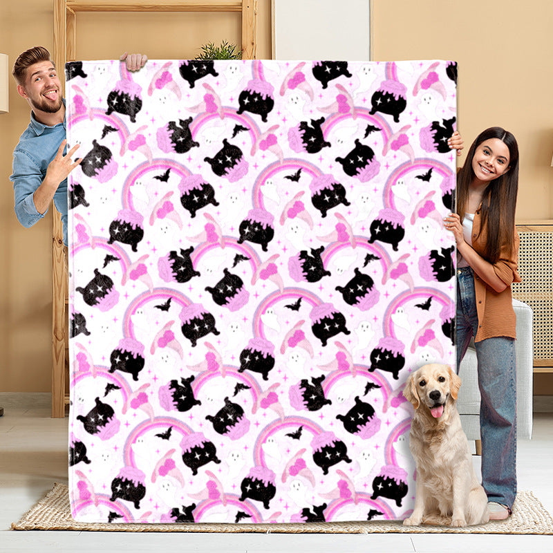 Kuscheldecke mit verspieltem Motiven von Katzen und Regenbögen Brehn