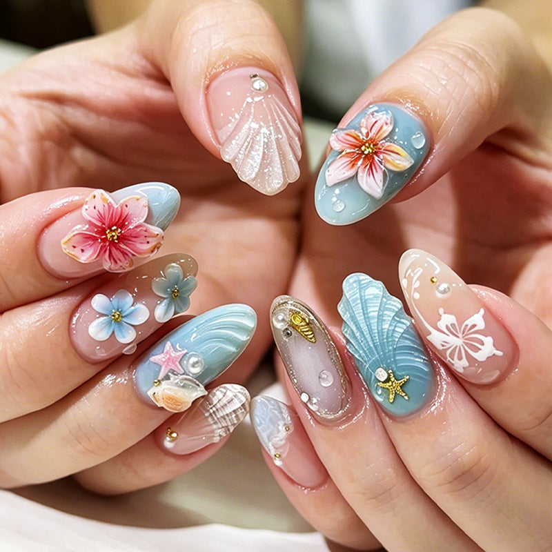Künstlerisches ozeanisches Press-On-Nagelset Brehn