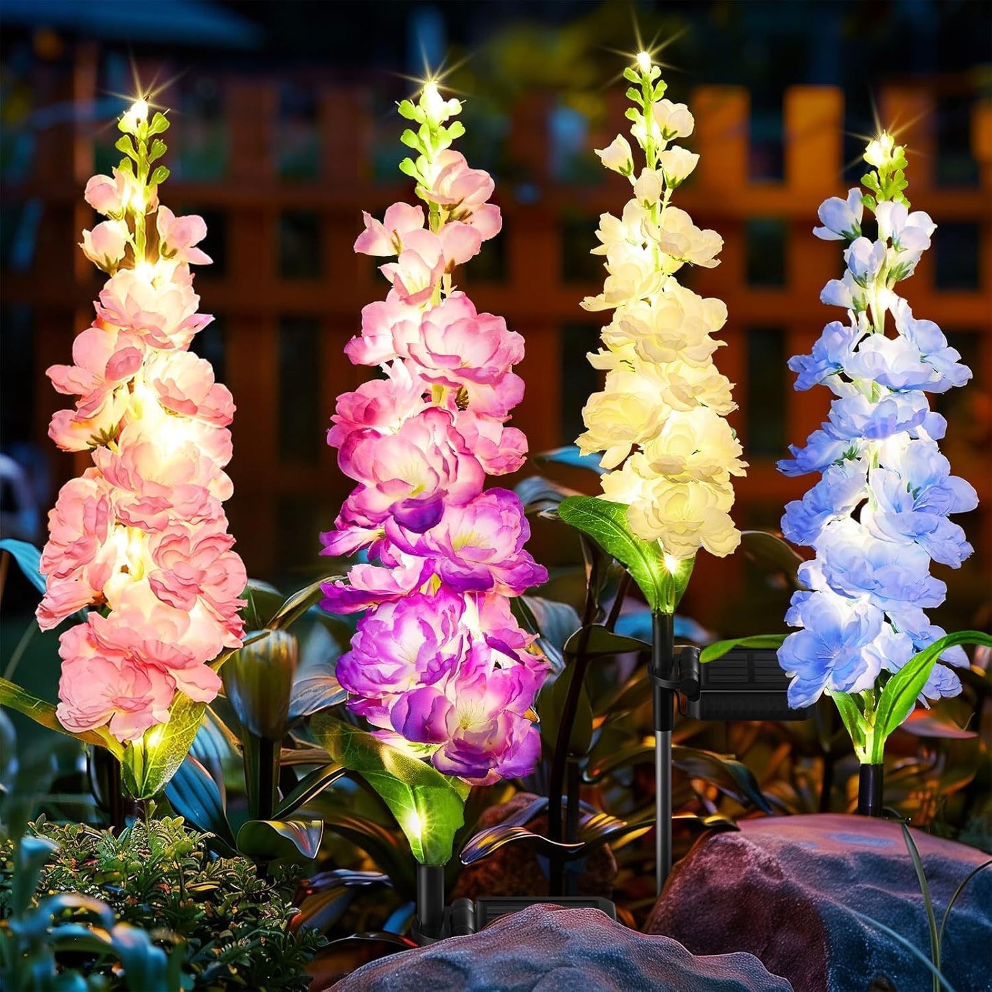 Dekorativer hoher künstlicher Delphinium-Gartenstecker mit Edelstahlspike und verstellbarem Clip Brehn