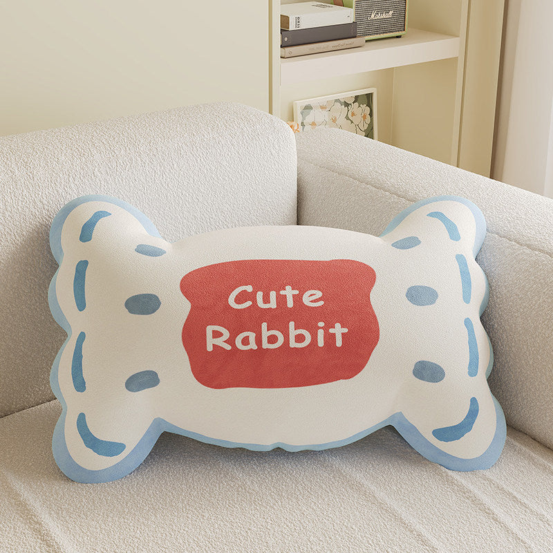 Plush Cloud-Shape Cute Character Lumbar Throw Pillow with Embroidered Face and Soft Faux-Sherpa Cover