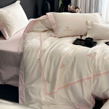 Luxuriöses Satin-Feeling Bettbezug-Set mit Doppel-Oxford-Rand und Kissenbezügen