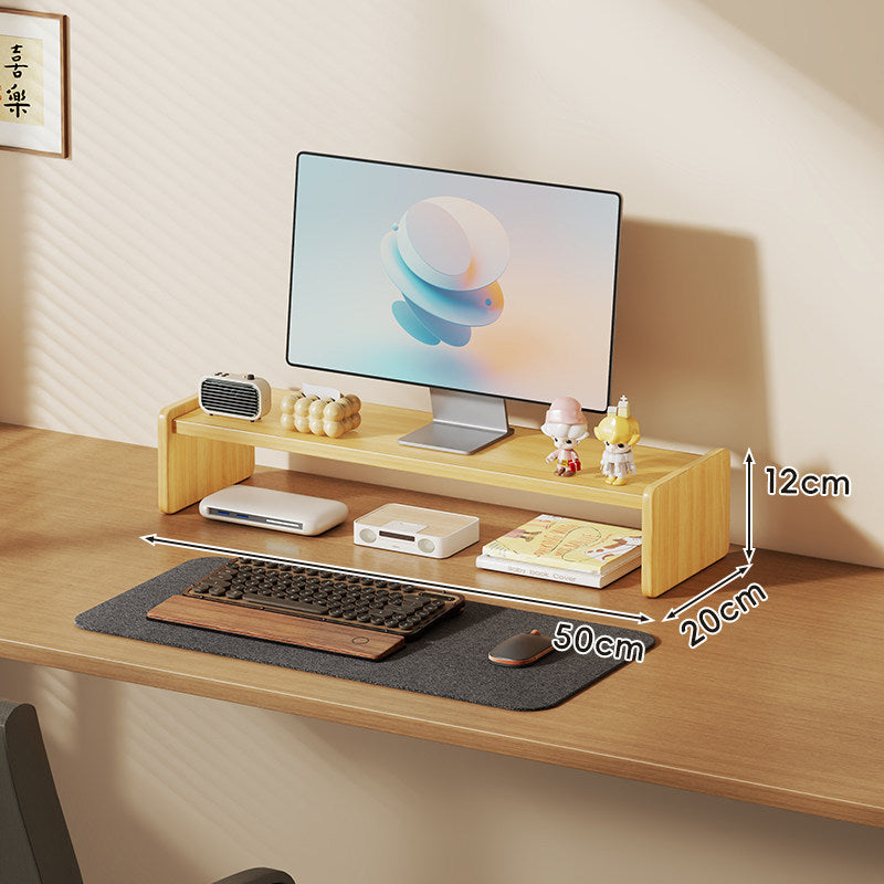 Massivholz-Monitorständer und Schreibtischorganizer mit zweistufigem Regal und Kabelmanagement