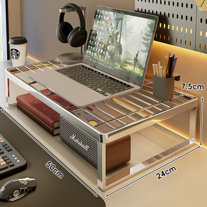 Belüftetes Metallgitter Laptop- und Monitorständer mit unterem Stauraumregal