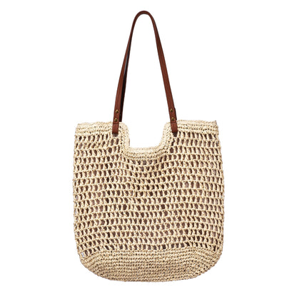 Handgewebte Baumwolltasche mit Ledergriffen Brehn