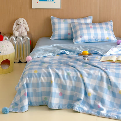 Kinder-Bettwäscheset mit gesteppter Kuscheldecke und kariertem Punktmuster Brehn