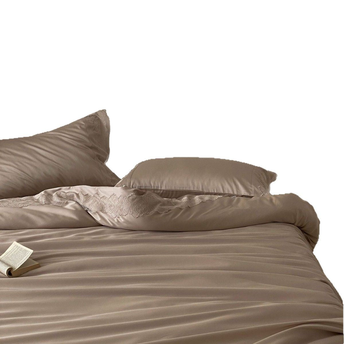 Luxuriöses Satin-Bettbezug-Set mit spitzenbesatz