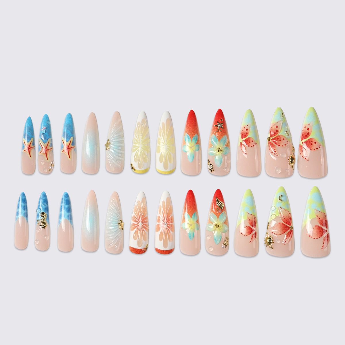 Künstlerisches floral und ozeanisches Press-On Nagelkunstset Brehn