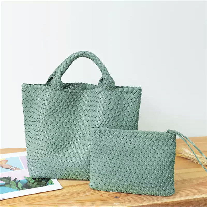 Elegante Geflochtene Handtasche mit Abnehmbarer Clutch Brehn