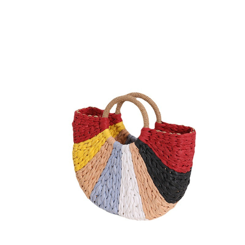 Damen Handgefertigte Basttasche mit buntem Design Brehn