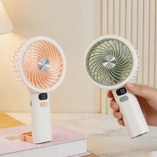 Damen Tragbarer Handventilator mit LCD-Temperaturanzeige und wiederaufladbarem Akku Brehn