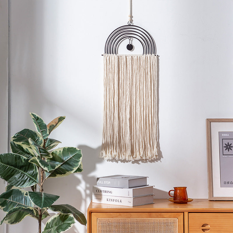Boho-Makramee-Wandbehang mit Halbkreis-Metallrahmen und langen Fransen Brehn