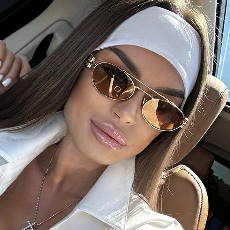 Damen elegante ovale Sonnenbrille mit luxuriösem Metallrahmen Brehn