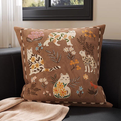 Botanical Sketch Velvet Square Throw Pillow Cover with Zebra-Trim Hidden Zipper