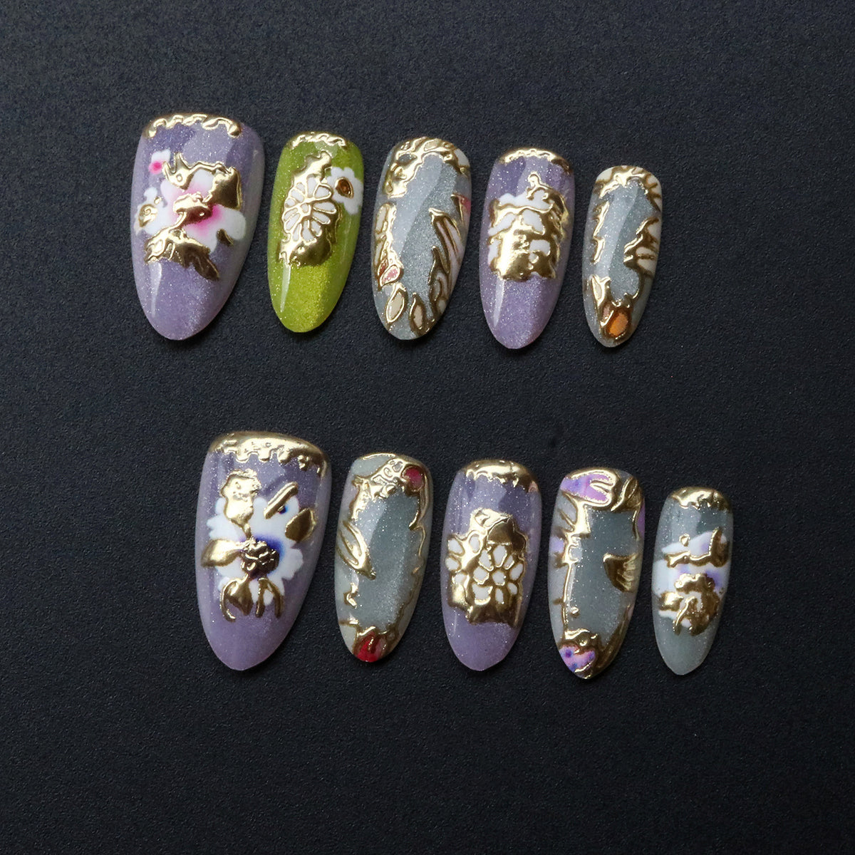 Künstlerisches 3D-Blumen-Press-On-Nagel-Set