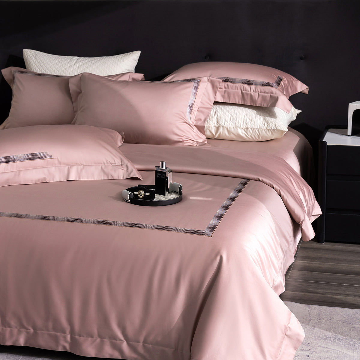 Luxus ägyptisches Baumwollsatin Bettwäsche Set mit besticktem Rand