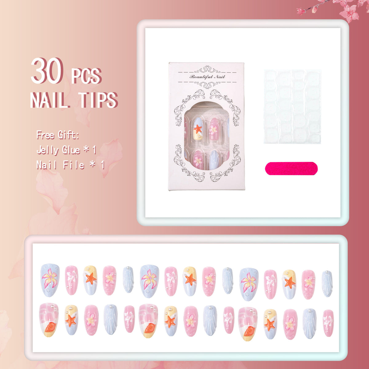 Tropisch inspiriertes dekoratives Press-On Nagelkunst Set