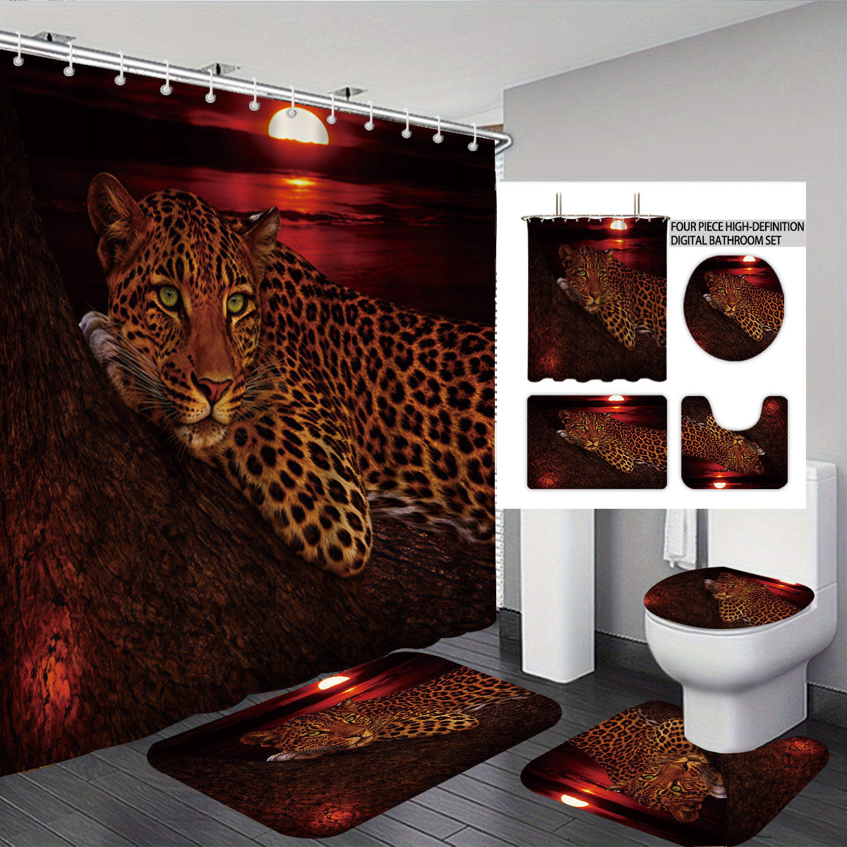 Hochauflösendes Leopard-Themen Vierteiliges Badezimmer-Set Brehn