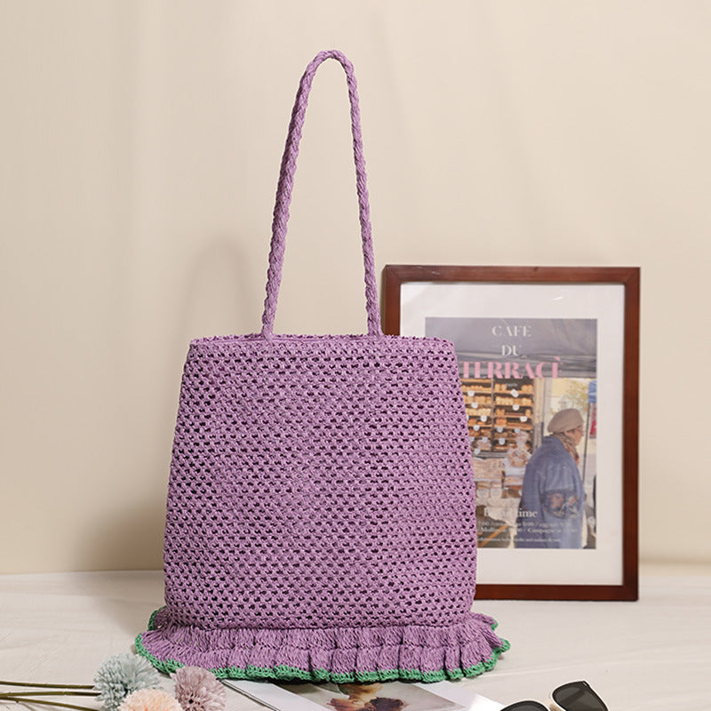 Handgefertigte Basttasche mit Fransigem Saum Brehn