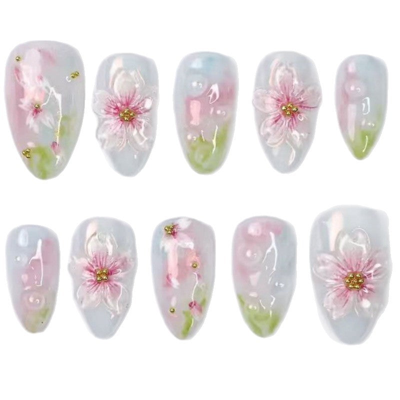 Künstlerisches Floral- und Stern-Applikationen Press-On Nagelset Brehn