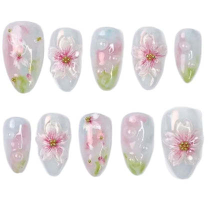 Künstlerisches Floral- und Stern-Applikationen Press-On Nagelset Brehn
