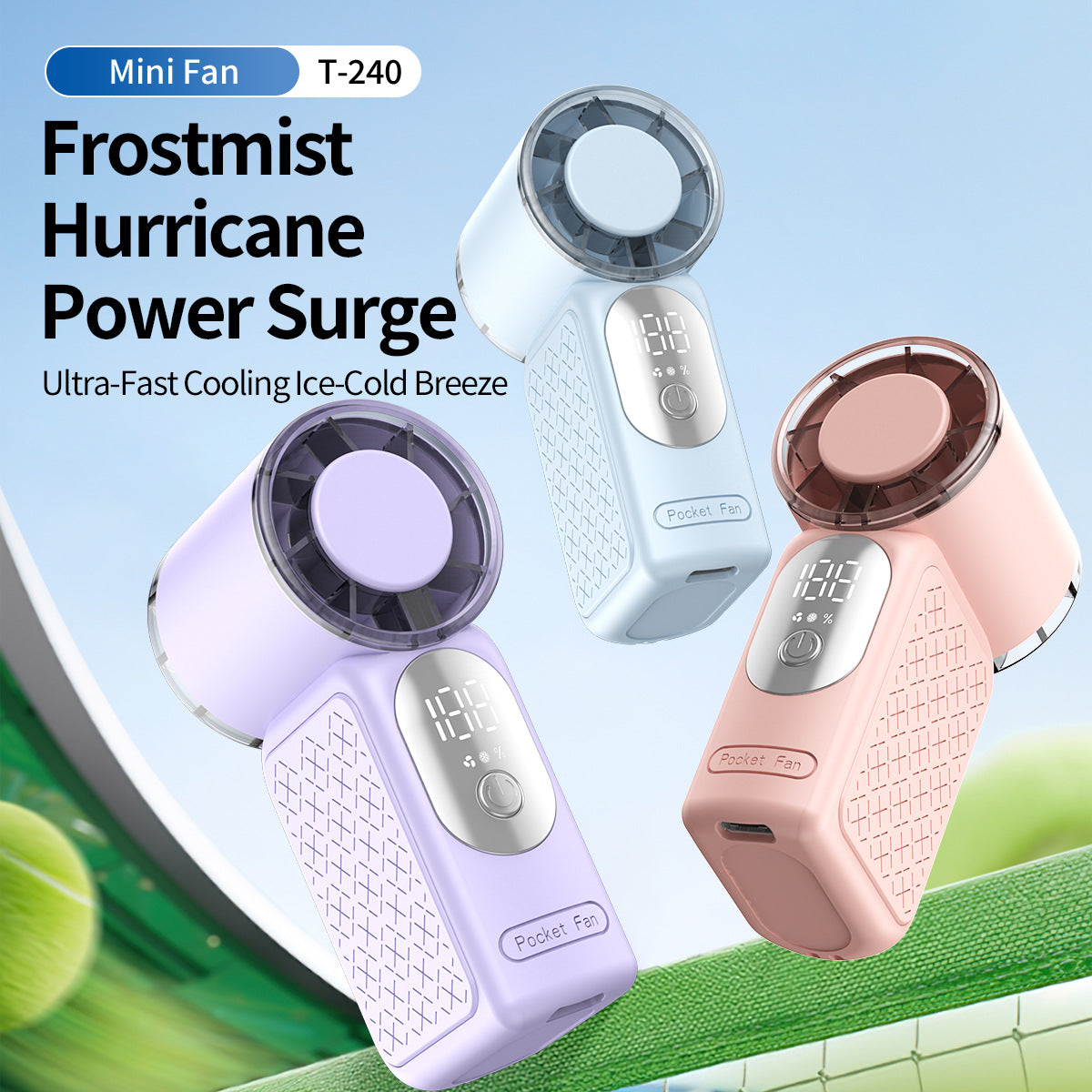 Unisex nan kompakter Akku-Taschenventilator mit digitalem Display und stufenloser Geschwindigkeitsregelung Brehn