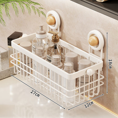 Saugnapf-montierte rechteckige Badezimmer-Waschtisch-Organizer-Basket mit Ablassgitter und abnehmbarem Becher