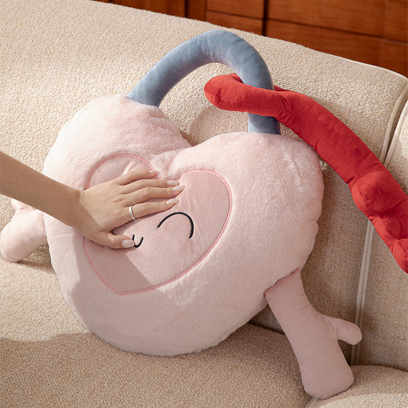 Plüschherz-Kuschelkissen mit angenähtem Schlüsselmotiv und niedlichem Stickgesicht Brehn