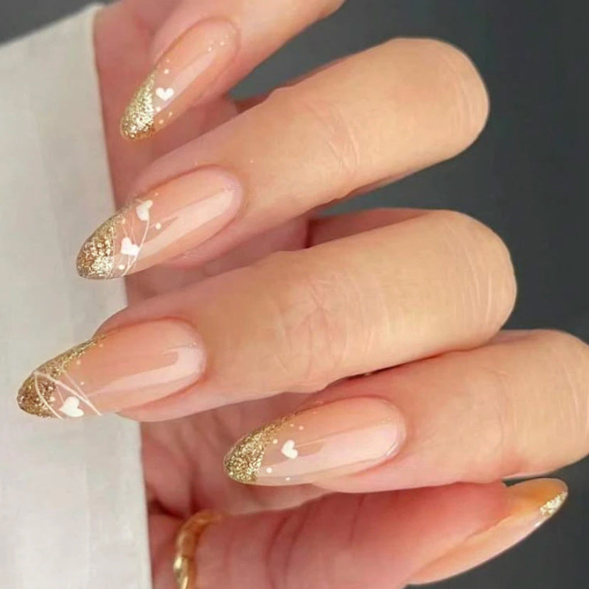 Glitzer-Akzent Mandel-Form Druck-Nagelset Brehn