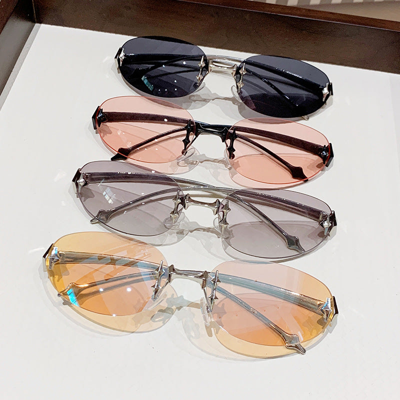 Damen modische Sonnenbrille im futuristischen Design mit verspiegeltem Rahmen Brehn