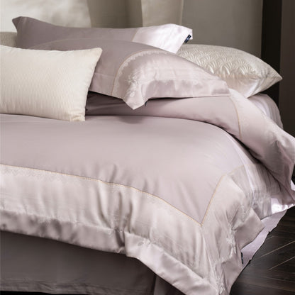 Luxuriöses Satins Bettbezug-Set mit Jacquardbordüre, gewelltem besticktem Saum und Euro-Kissenbezügen