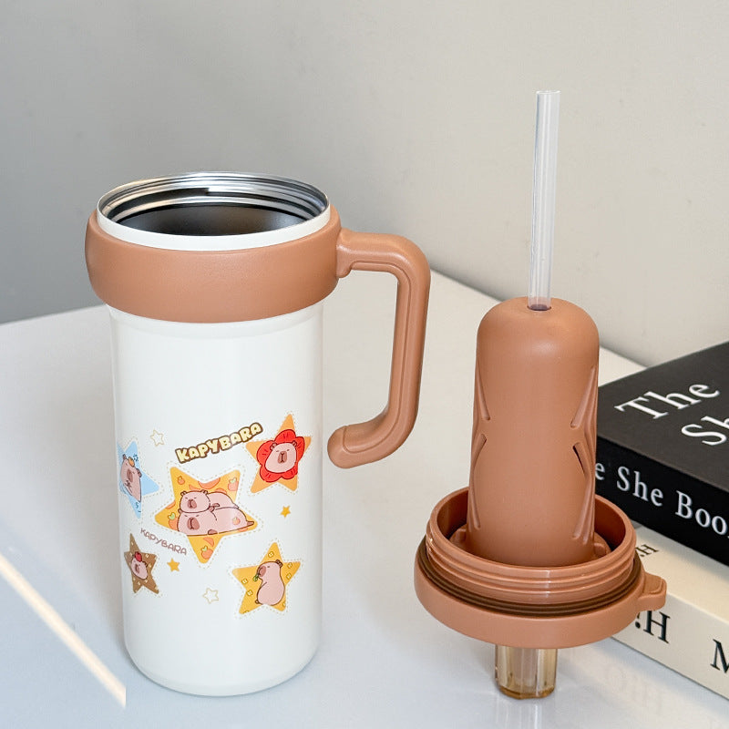 Damen Isolierte Trinkflasche mit praktischem Tragegriff und lustigem Tierdesign Brehn