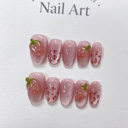 Künstlerische von Erdbeeren inspirierte Press-On Nagelkunst Brehn