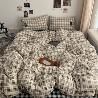 Premium Plaid Baumwoll Bettwäsche Set