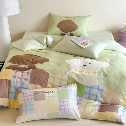 Kinder Patchwork Pudel Motiv Baumwolle Bettbezug Set