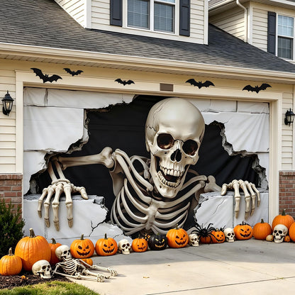 Großformatiger Halloween-Fotohintergrund aus wetterfestem Polyester mit geöstem Befestigungsrand und leuchtendem Haunted-House-Motiv