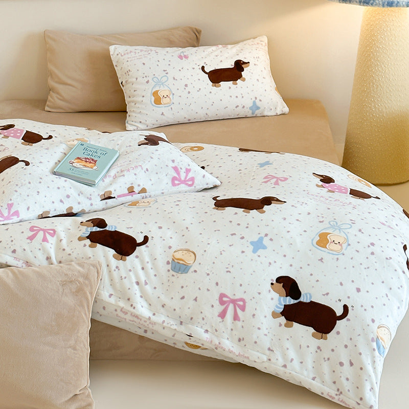 Kinderbettwäsche-Set mit niedlichem Dackelprint aus weichem Baumwoll-Musselin