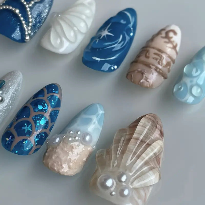 Künstlerische ozeanische Press-On-Nagelkunst Brehn