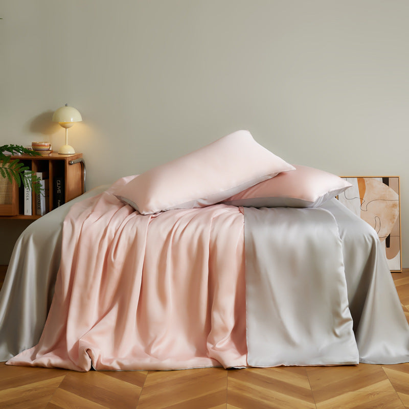 Luxuriöses Satin-Bettlaken-Set mit seidig-glatt wirkender Mikrofaser und drapiertem Fall