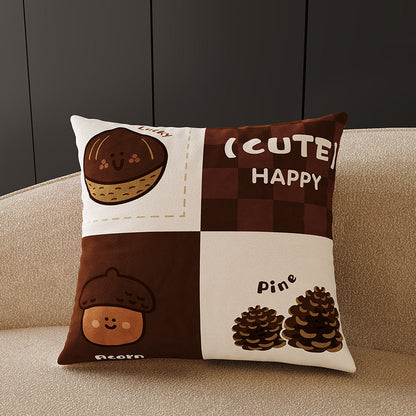 Plush Velvet Decorative Square Throw Pillow Cover with Cartoon Dog Family Illustration and Hidden Zipper