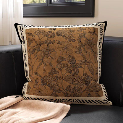 Square Suede-Finish Botanical Print Decorative Throw Pillow Cover with Invisible Zipper