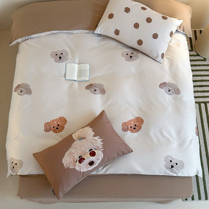 Mehrteiliges Bettbezug- und Kissenbezug-Set aus Baumwoll‑Musselin mit illustrativem Teddybär‑Familienprint