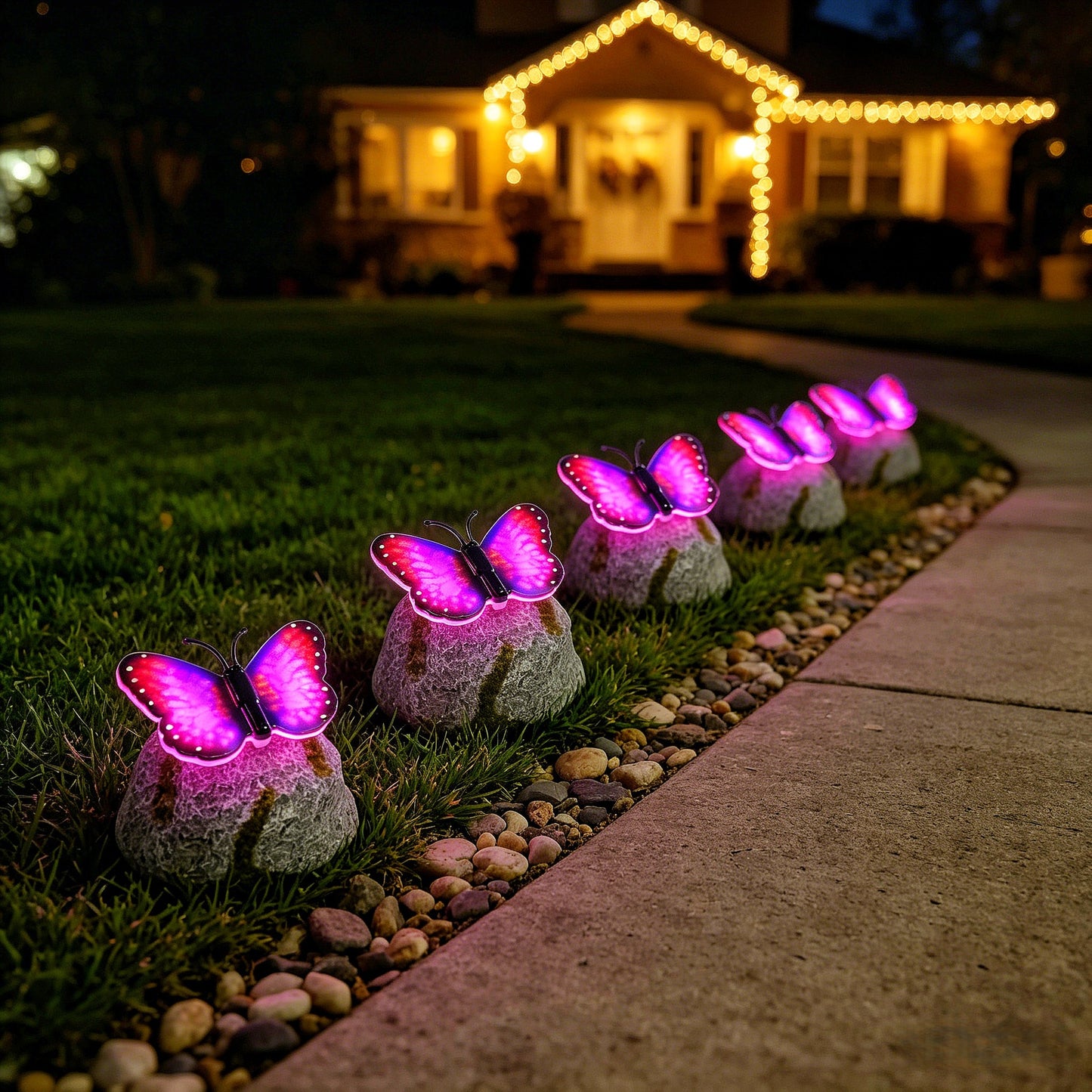 Dekorative solarbetriebene Schmetterlings-Stein-LED-Gartenakzent Brehn