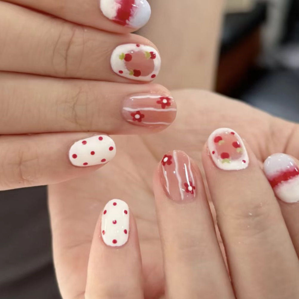 Künstlerisches Floral- und Edelstein-Press-On-Nagelset Brehn