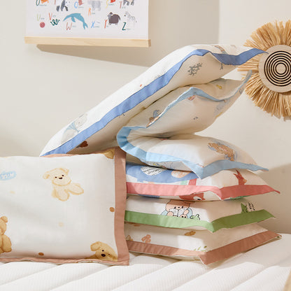 Dekoratives Baumwollkissenbezug-Set mit Cartoon-Tierdruck und Satinrand