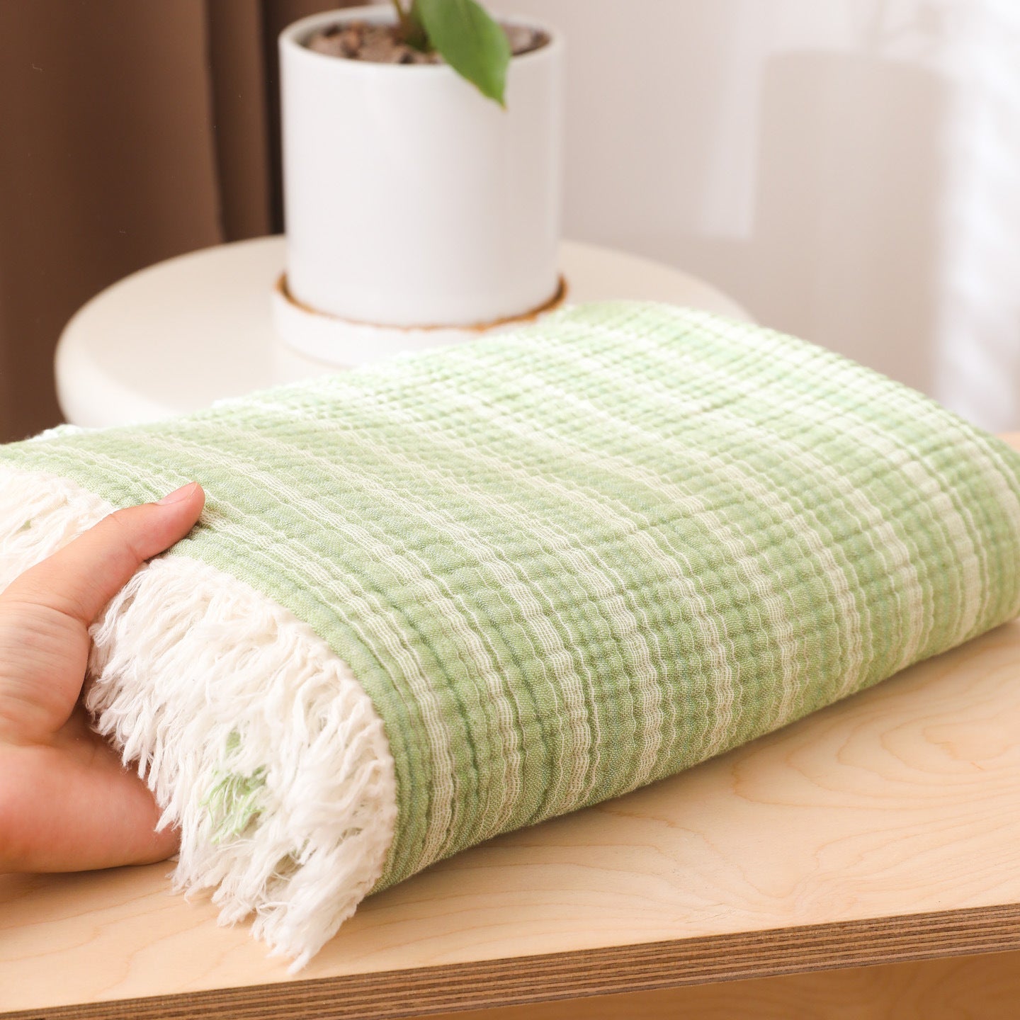 Damen moderne und stilvolle Waffelstruktur Plaid Decke Brehn